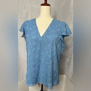 NWOT White House Black Market Blue Textured Flutter Sleeve Top Medium